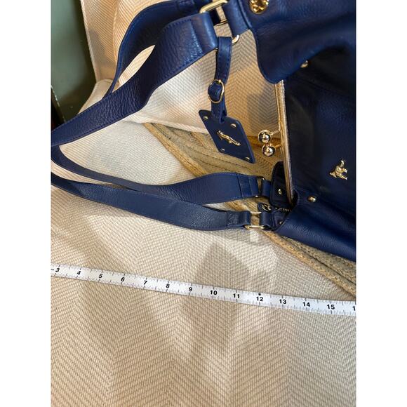 Emma Fox Classic Frame Large Leather Navy Blue Kiss-Lock Shoulder Satchel - Picture 10 of 11